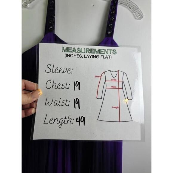 Purple Ombré Pleated High-Low Dress With Embellished Straps & Waist Tie - Sz 10 - Picture 8 of 9